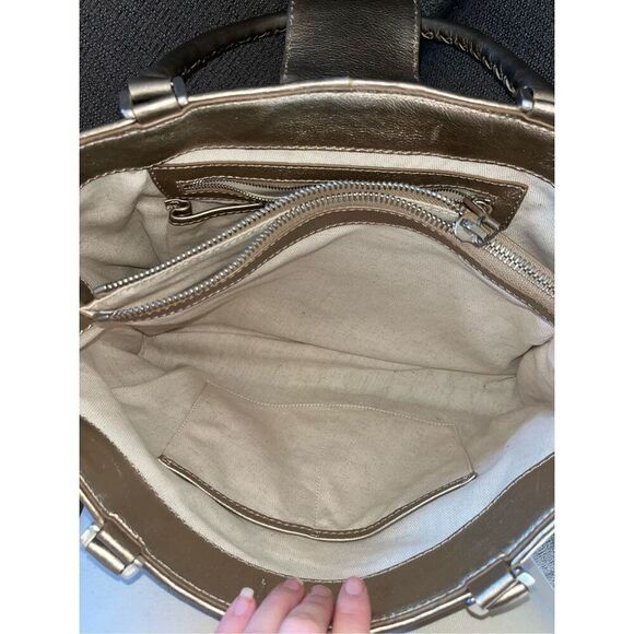 Michael by Michael Kors Jacquard Cream Metallic Gold Shoulder Bag Purse - Picture 6 of 9